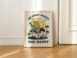 Retro Frog Wall Print, Love Quote, Vintage Banjo Frog, Mushroom Illustration, Selfcare Print, Positivity Poster, Neutral Prints, UNFRAMED