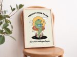 Trendy Retro Print, Positive Quote Print, Colorful Mushroom Poster, Book lover Wall Art, 70s Frog Illustration, Cute Kids Decor, UNFRAMED - Image 2