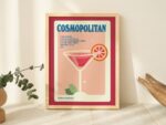 Cosmopolitan Cocktail Recipe, Kitchen Bar Poster, Alcohol Prints, Gallery Wall Art, Cute Cosmo Drink Illustration, A2 A3 A4 Print, UNFRAMED