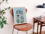 Cute Flowers Poster Print, Vintage Blue Illustration, Bee and Plants Positivity Prints, Be kind Wall decor, Retro 80s Aesthetic, UNFRAMED - Image 4
