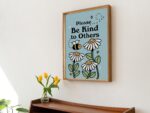 Cute Flowers Poster Print, Vintage Blue Illustration, Bee and Plants Positivity Prints, Be kind Wall decor, Retro 80s Aesthetic, UNFRAMED - Image 5