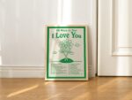 I Love You Poster, Retro Illustration, Cute Quote Artwork, Green Wall Prints, Large Art Print, Green Artwork, Typographic Posters, UNFRAMED