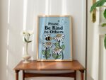 Cute Flowers Poster Print, Vintage Blue Illustration, Bee and Plants Positivity Prints, Be kind Wall decor, Retro 80s Aesthetic, UNFRAMED - Image 3