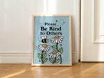 Cute Flowers Poster Print, Vintage Blue Illustration, Bee and Plants Positivity Prints, Be kind Wall decor, Retro 80s Aesthetic, UNFRAMED - Image 6