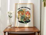 Festive Frog Mushroom Print, Retro Holiday Decor, Tis the Season, 70s Xmas Wall Decor, Groovy Christmas Poster, Seasonal Decor, UNFRAMED - Image 4