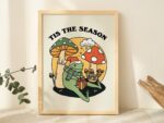 Festive Frog Mushroom Print, Retro Holiday Decor, Tis the Season, 70s Xmas Wall Decor, Groovy Christmas Poster, Seasonal Decor, UNFRAMED - Image 2