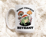 Custom Frog Coffee Mug, Merry Frogmas Ceramic Cup, Frog Lover Gift, Girlfriend Wife Gift Idea, Personalized Christmas Mushroom Mug, Novelty