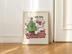 Snowman Holiday Decor, Festive Christmas Poster, Vintage Style Christmas Tree Prints, Retro Seasonal Decor, Christmas Poster Print UNFRAMED - Image 3