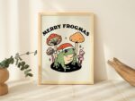 Christmas Frog Holiday Decor, Festive Christmas Poster, Vintage Style Mushroom Prints, Retro Seasonal Decor, Christmas Poster Print UNFRAMED