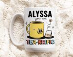 Custom Name Friend Mug, Tea-rrific Ceramic Cup Personalized, Colleage Friendship mug, Stocking Stuffer, Birthday present, Christmas Gift
