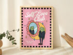 Girly Frog Self Care Wall Print, Positivity Self Love Club, Pink Retro Illustration, Trendy Y2K Poster Prints, Dorm Room Decor UNFRAMED