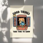 Cat Flowers Wall Print, Growth Quote,  Motivational Classroom Posters, Cottagecore Nursery Decor, Cute Kids Animal Poster Prints, UNFRAMED - Image 6