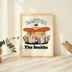 Personalised Cute Easter Bunny Decor, Retro Easter Wall Prints, Colorful Bunny Poster, Custom Family Name Easter Decoration, UNFRAMED