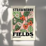 Retro Strawberry poster, Botanical Print, Flower Market poster, Flowers print, Retro Typography Art, Colorful Large Poster Prints, UNFRAMED - Image 2