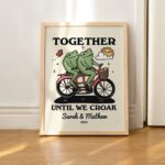 Personalized Couple Print, Custom Frog Illustration, Anniversary Engagement Valentines Gift Idea, Cute Wall decor, Retro Aesthetic, UNFRAMED - Image 5