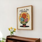 Love Flowers Poster Print, Retro Botanical Illustration, Colorful Plants Prints,Love is the Answer Quote decor, Eclectic Aesthetic, UNFRAMED - Image 6