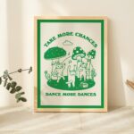 Retro Dancing Cats Wall Print, Vintage Cat Illustration, Trendy Posters, Cute Mushroom Prints, Positive Poster Green Orange Pink UNFRAMED - Image 2
