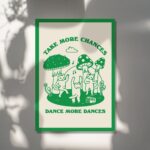 Retro Dancing Cats Wall Print, Vintage Cat Illustration, Trendy Posters, Cute Mushroom Prints, Positive Poster Green Orange Pink UNFRAMED - Image 5