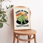 Retro Frog Wall Decor, Romantic Mushroom Print, Happy Place Quote, Cozy Home Prints, 70s Poster Gift, House warming, Orange Green UNFRAMED - Image 2