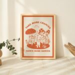 Retro Dancing Cats Wall Print, Vintage Cat Illustration, Trendy Posters, Cute Mushroom Prints, Positive Poster Green Orange Pink UNFRAMED - Image 6