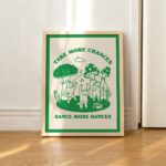 Retro Dancing Cats Wall Print, Vintage Cat Illustration, Trendy Posters, Cute Mushroom Prints, Positive Poster Green Orange Pink UNFRAMED