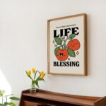 Retro Fruit Print, Blessing Affirmation Illustration, Colorful Wall Decor, Flower Market Prints, Gratitude Poster, Positive Quotes, UNFRAMED - Image 4