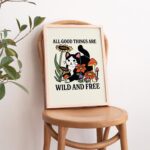 Retro WildFlower Cat Poster, Botanical Print, Wild Child Quote, Flower poster, Wild and Free Quote art, Colorful Large Poster, UNFRAMED - Image 2