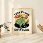 Retro Frog Wall Decor, Romantic Mushroom Print, Happy Place Quote, Cozy Home Prints, 70s Poster Gift, House warming, Orange Green UNFRAMED - Image 3