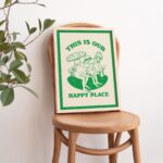 Retro Frog Wall Decor, Romantic Mushroom Print, Happy Place Quote, Cozy Home Prints, 70s Poster Gift, House warming, Orange Green UNFRAMED - Image 5