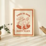 Retro Frog Wall Decor, Romantic Mushroom Print, Happy Place Quote, Cozy Home Prints, 70s Poster Gift, House warming, Orange Green UNFRAMED - Image 6