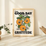 Retro Gratitude Print, Blessing Affirmation Illustration, Colorful Fruit Wall Decor, Flower Prints, Bible Poster, Positive Quotes, UNFRAMED