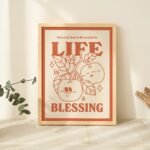 Retro Fruit Print, Blessing Affirmation Illustration, Colorful Wall Decor, Flower Market Prints, Gratitude Poster, Positive Quotes, UNFRAMED - Image 6