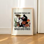 Retro WildFlower Cat Poster, Botanical Print, Wild Child Quote, Flower poster, Wild and Free Quote art, Colorful Large Poster, UNFRAMED - Image 4