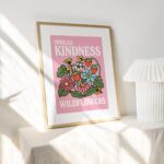 Pink WildFlowers poster, Botanical Print, Flower Market poster, Flowers print, Spread Kindess Quote, Colorful Large Poster Prints, UNFRAMED - Image 3
