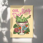 Retro Pinup Frog Wall Print, Oh Darling Quote, Vintage Style Burlesque Poster, Pink Cocktail Illustration, Trendy Wall Decor, UNFRAMED - Image 4