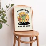 Happy Frog Print, Everything will be okay Self Care Prints, Positive Quote Poster,  Burnt Orange Wall Decor, Retro Wall Prints, UNFRAMED - Image 3