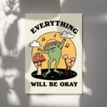 Happy Frog Print, Everything will be okay Self Care Prints, Positive Quote Poster,  Burnt Orange Wall Decor, Retro Wall Prints, UNFRAMED - Image 5