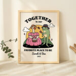 Personalized Couple Print, Custom Frog Illustration, Anniversary Engagement Valentines Gift Idea, Cute Wall decor, Romantic Goose, UNFRAMED