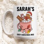 Custom Name Christmas Mug, Merry Xmas Cosy Cup, Cute Stocking Filler Gift, Gingerbread Gift Idea, Personalized Christmas Novelty Mugs
