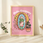 Girly Frog Self Love Wall Print, Positivity Hello Gorgeous Quote, Pink Retro Posters, Bathroom Y2K Poster Prints, Dorm Room Decor UNFRAMED