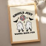 Retro Ghost Halloween Print, Spooky Indoor Decoration, Cute Art Prints, Disco Ball Print, Ghouls just wanna have fun Wall Art, Fall Decor - Image 2