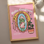 Girly Frog Self Love Wall Print, Positivity Hello Gorgeous Quote, Pink Retro Posters, Bathroom Y2K Poster Prints, Dorm Room Decor UNFRAMED - Image 3