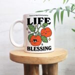 Cottagecore Christian Mug, Life is a Blessing Gratitude Coffee Mug, Positive Quote, Retro Ceramic Cup, Cute Novelty Gift, Fruit Illustration - Image 2