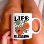 Cottagecore Christian Mug, Life is a Blessing Gratitude Coffee Mug, Positive Quote, Retro Ceramic Cup, Cute Novelty Gift, Fruit Illustration - Image 3
