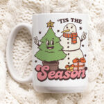 Christmas Tree Snowman Mug, Festive Tis the Season Christmas Cup, Hot Chocolate Mug, Xmas Eve Box Filler, Boy Girl Xmas Secret Santa Gift