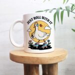 Rollerskating Goose Cottagecore Coffee Mug, Just Roll With It Quote, Retro 80s Teacher Cup, Hippie Office Gifts, Unique Mug, Novelty Gift - Image 2