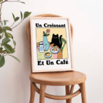 French Cafe Croissant Cat Print, Retro Drink Poster, Bistro Coffee Posters, Un Cafe Sil Vous Plait, Kitchen Decor, Unique Posters, UNFRAMED - Image 6