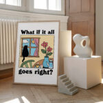 Colorful Cat Print, What if it all goes right Quote Poster, Chat Noir Print, Retro Cat Poster, Bistro Coffee Posters, Eclectic Art, UNFRAMED - Image 3