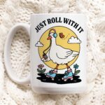 Rollerskating Goose Cottagecore Coffee Mug, Just Roll With It Quote, Retro 80s Teacher Cup, Hippie Office Gifts, Unique Mug, Novelty Gift