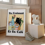 French Cafe Croissant Cat Print, Retro Drink Poster, Bistro Coffee Posters, Un Cafe Sil Vous Plait, Kitchen Decor, Unique Posters, UNFRAMED - Image 4